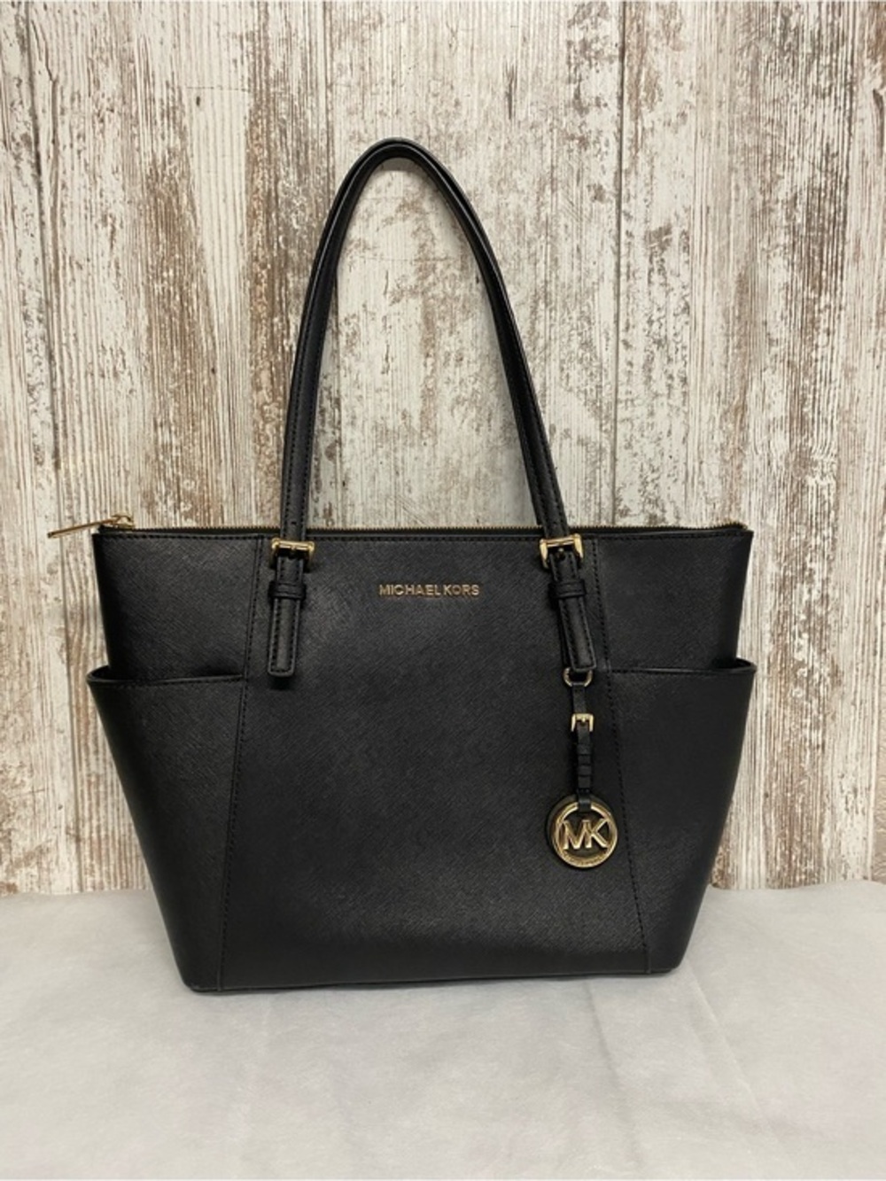 Michael Kors Black Saffiano Leather Tote with Gold Hardware